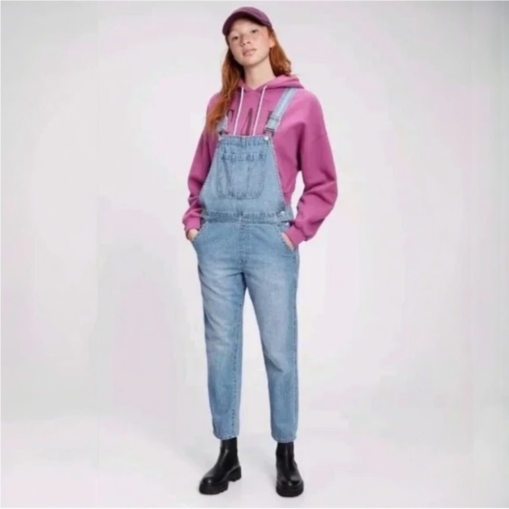 GAP Slouchy Denim Bib Ankle Overalls Relaxed Fit NWOT SMALL